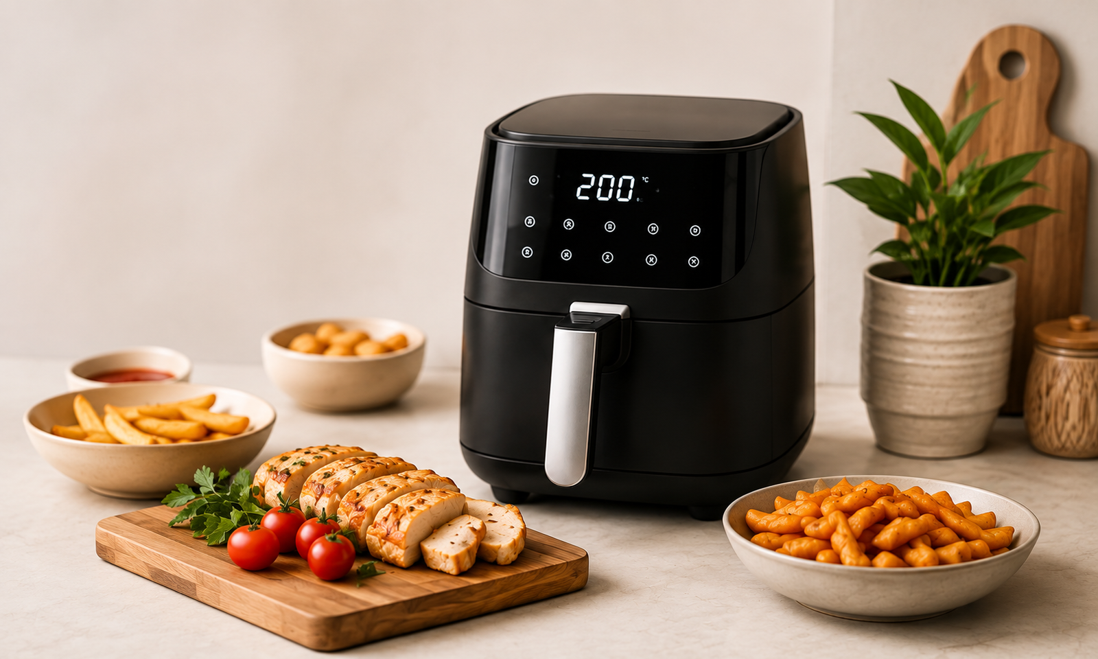 Air fryer with freshly prepared food